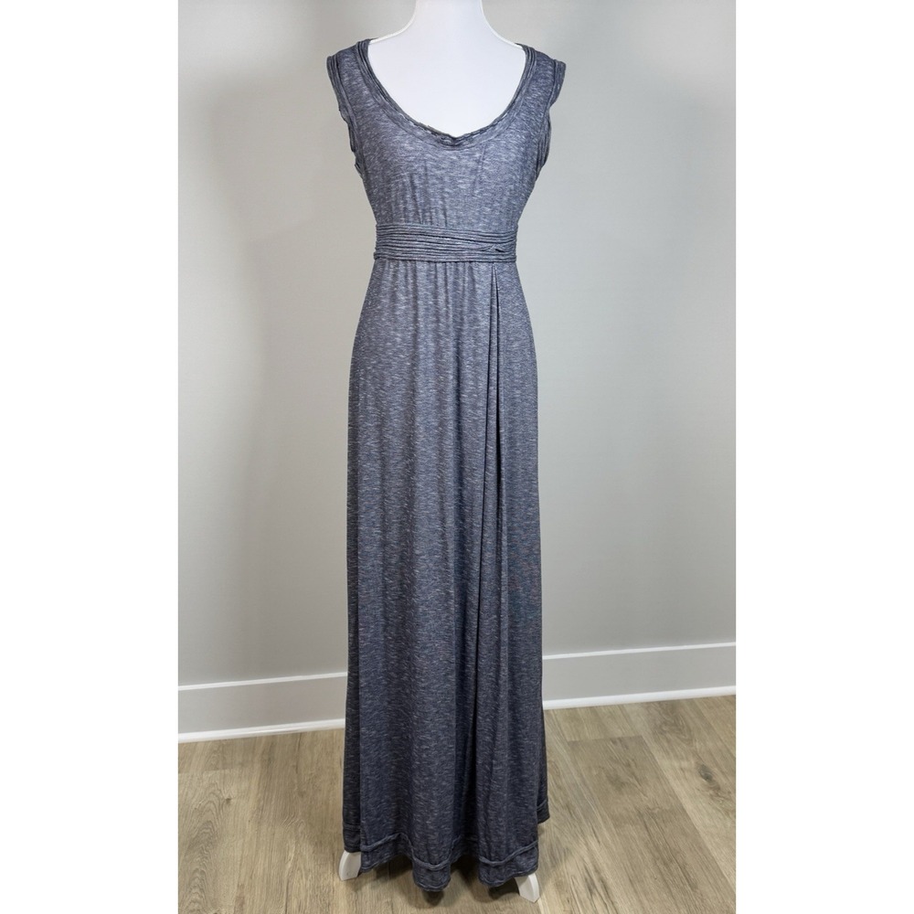 Max Studio Maxi Dress S Blue White Heathered Sleeveless Empire Waist Resort Sun